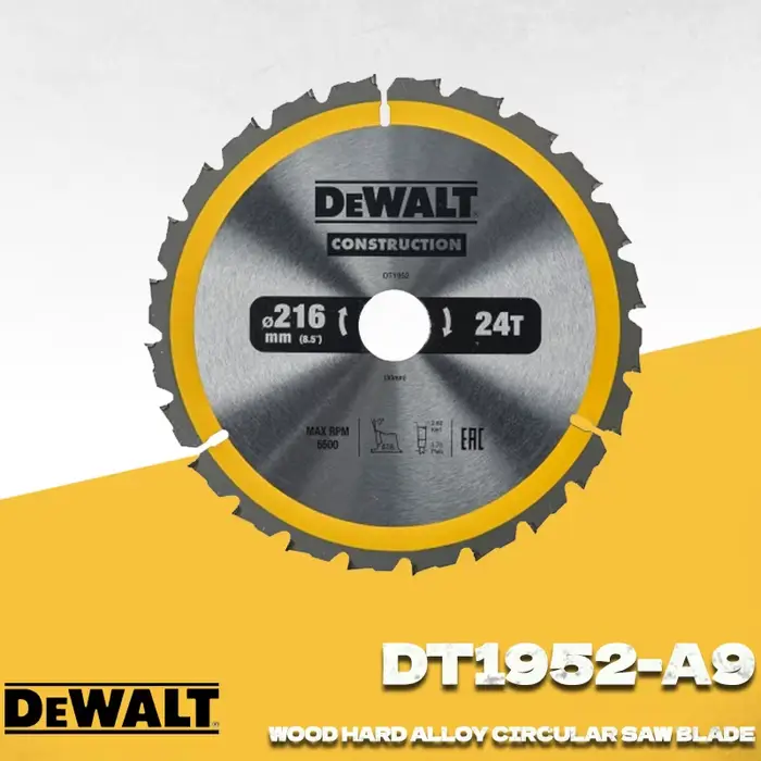 DEWALT DT1952-A9 Lame de scie circulaire en carbure de 216 mm, lame de scie à bois 216x30x24T pour scie circulaire, accessoires pour outils électriques