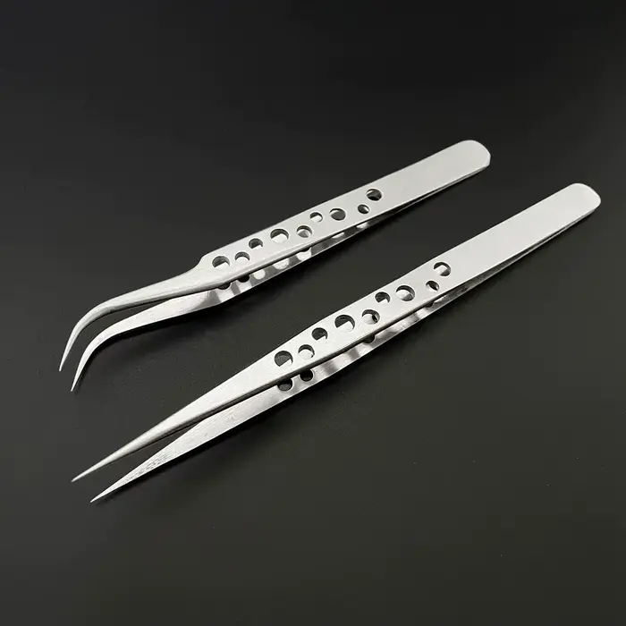 Pincettes industrielles électroniques antistatiques, pointe droite incurvée, précision en acier inox