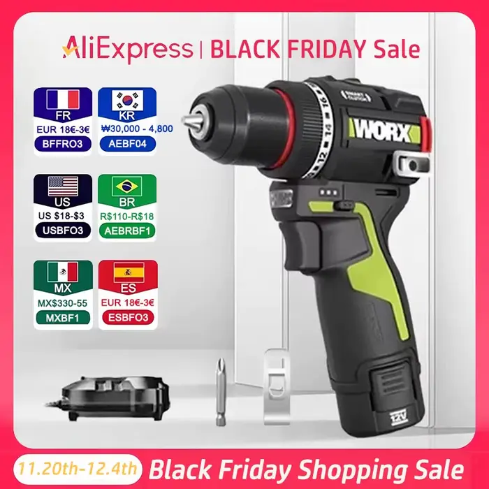 WORX WU135 perceuse électrique sans fil 12V 50Nm 1800 tr/min moteur sans brosse tournevis