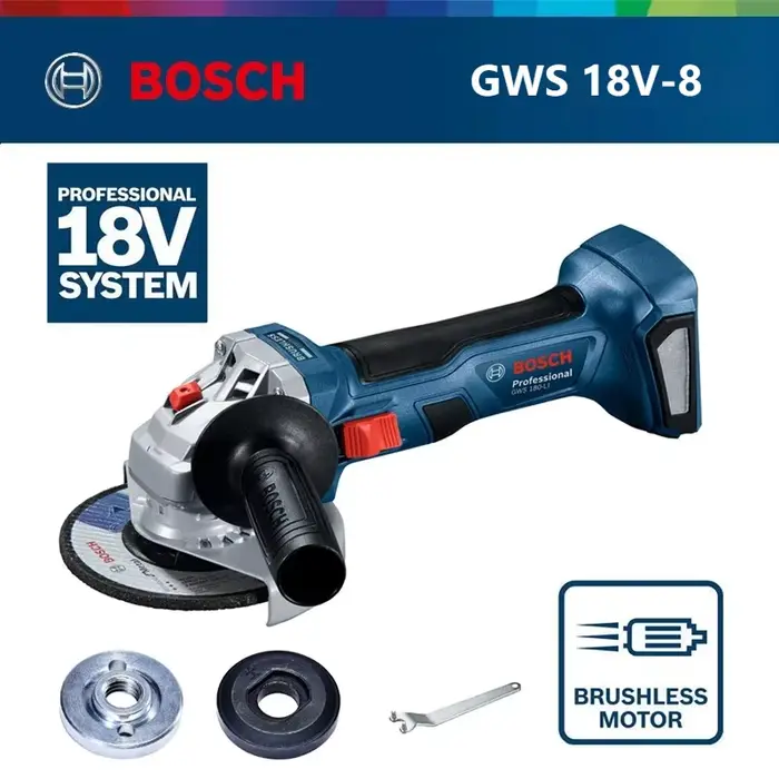 Meuleuse d'angle professionnelle Bosch GWS 18V-8, sortie stable pour la découpe quotidienne du métal