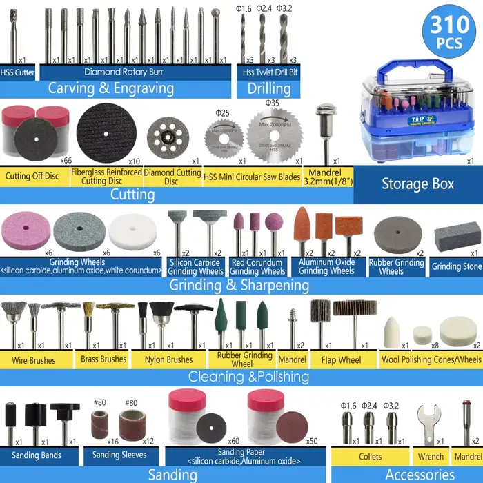 Kit d'accessoires pour mini-perceuse 310 pièces