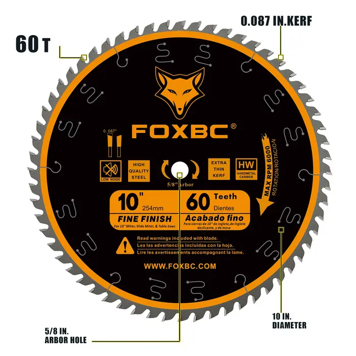 FOXBC 254mm lame de scie de table 60 dents ATB mince Kerf finition Fine Crosscut 1 pièces