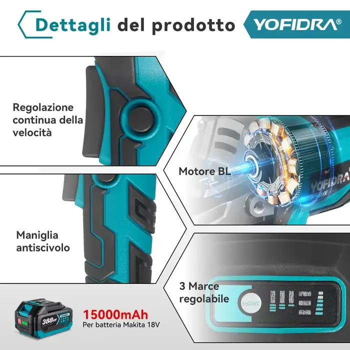 YOFIDRA 125mm meuleuse d'angle électrique sans brosse 3 vitesses polisseuse sans fil coupe outil éle