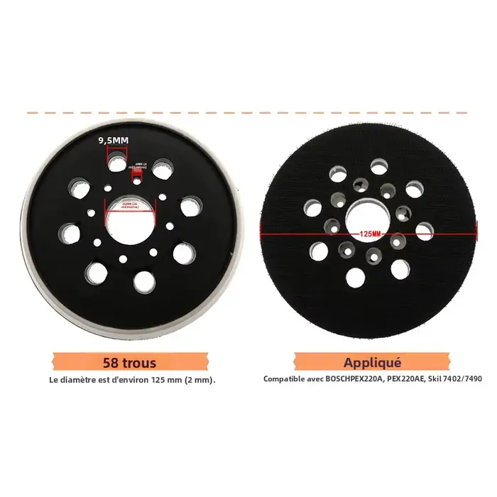 Plaque de support de ponçage auto-agrippante 8 trous 125 mm (5 pouces) pour ponceuse excentrique – Qualité supérieure pour outils électroportatifs