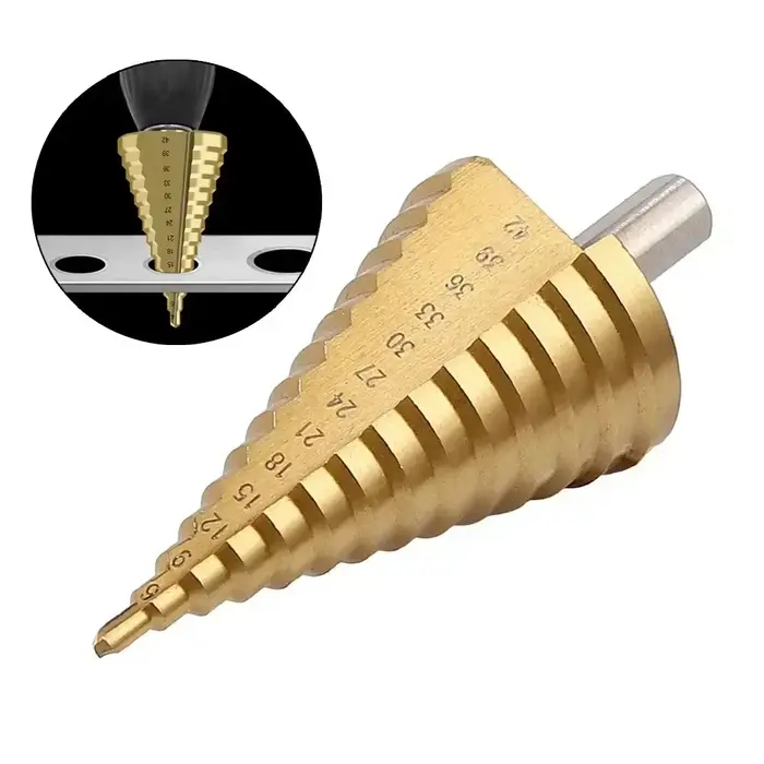 Foret à cône étagé HSS, coupe-trou plaqué titane, manche rond, cannelé en spirale, coupe-trou pour b