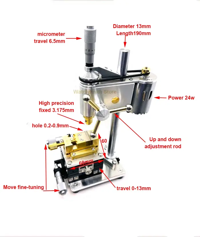 Mini perceuse de précision, outil de réparation de montre, perceuse d'établi avec adaptateur d'alimentation à vitesse réglable, mini perceuse d'établi