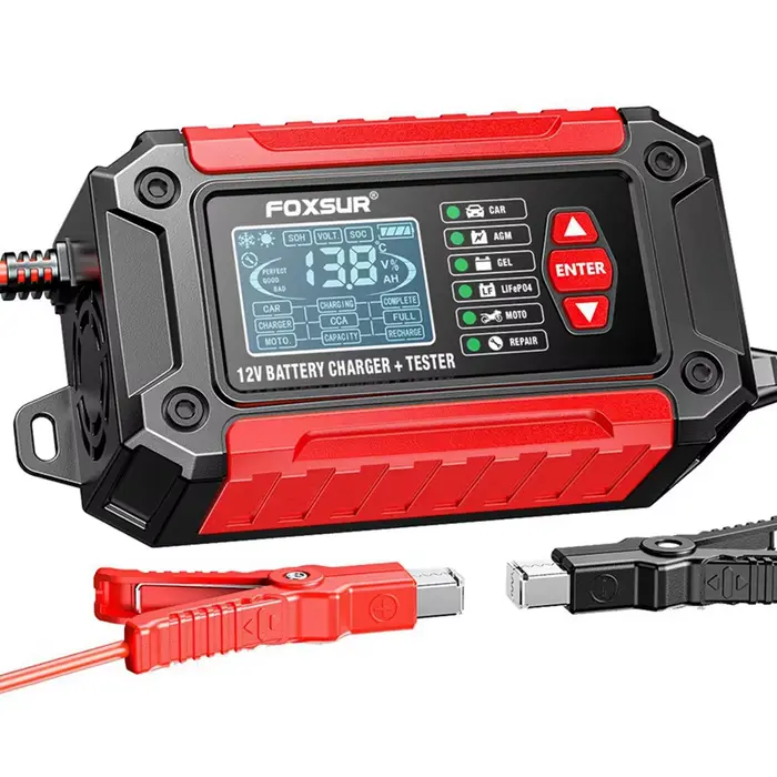 FOXSUR-Testeur de chargeur de batterie de voiture intelligent, acide de plomb de moto, AGM Deep Subs