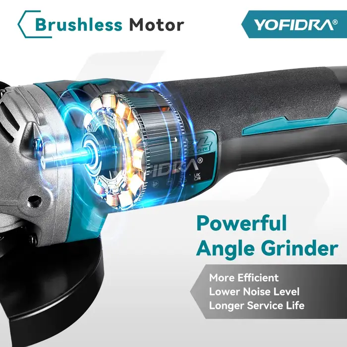 YOFIDRA 125mm 4 vitesses meuleuse d'angle électrique sans brosse métal bois meulage polissage coupe 
