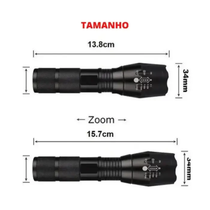 NEVERDIE-Lanterne Militaire/Tactique/Opéracionnel X900 LED Potentive Recarregável Com Zoom In/Out-EN
