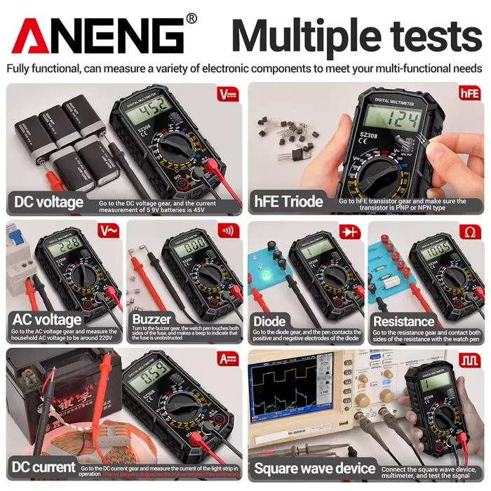 Multimètre numérique ANENG SZ308 1999 points de mesure AC/DC haute précision multifonctionnel pour tension