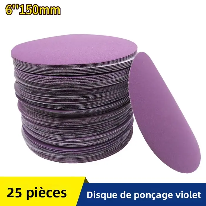 25 disques de ponçage de 6 pouces à crochets et boucles