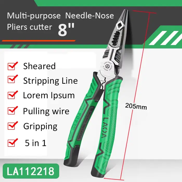 LAOA 8 pouces multifonction aiguille nez électricien pince coupante fil dénudage Terminal sertissage outils à main