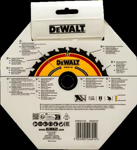 Lame de scie circulaire DEWALT DT90257 DT90259 184 mm 24T Extreme 2X Life, lame de scie à pointe en carbure pour la coupe du bois