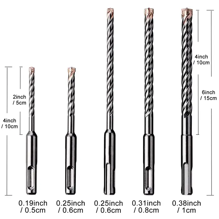 EZARC Foret de maçonnerie 5PC SDS-Plus Forets à percussion 4 embouts en carbure pour béton renforcé