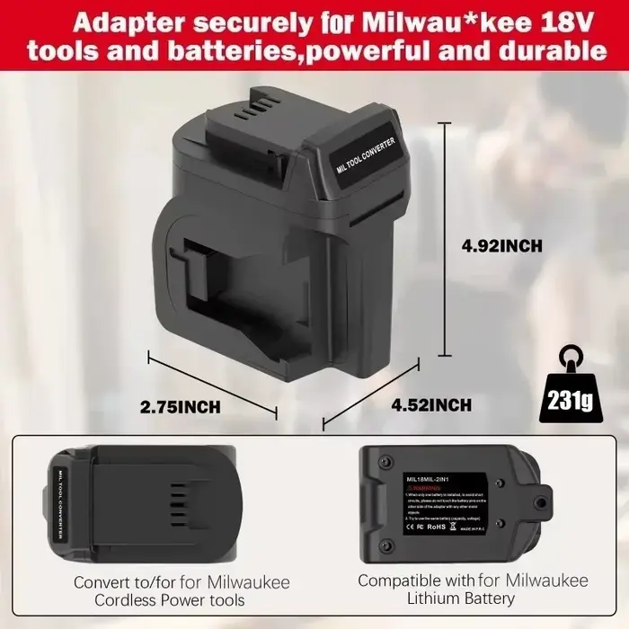 Adaptateur de batterie pour outils Milwaukee 18V MIL18MIL 2 en 1