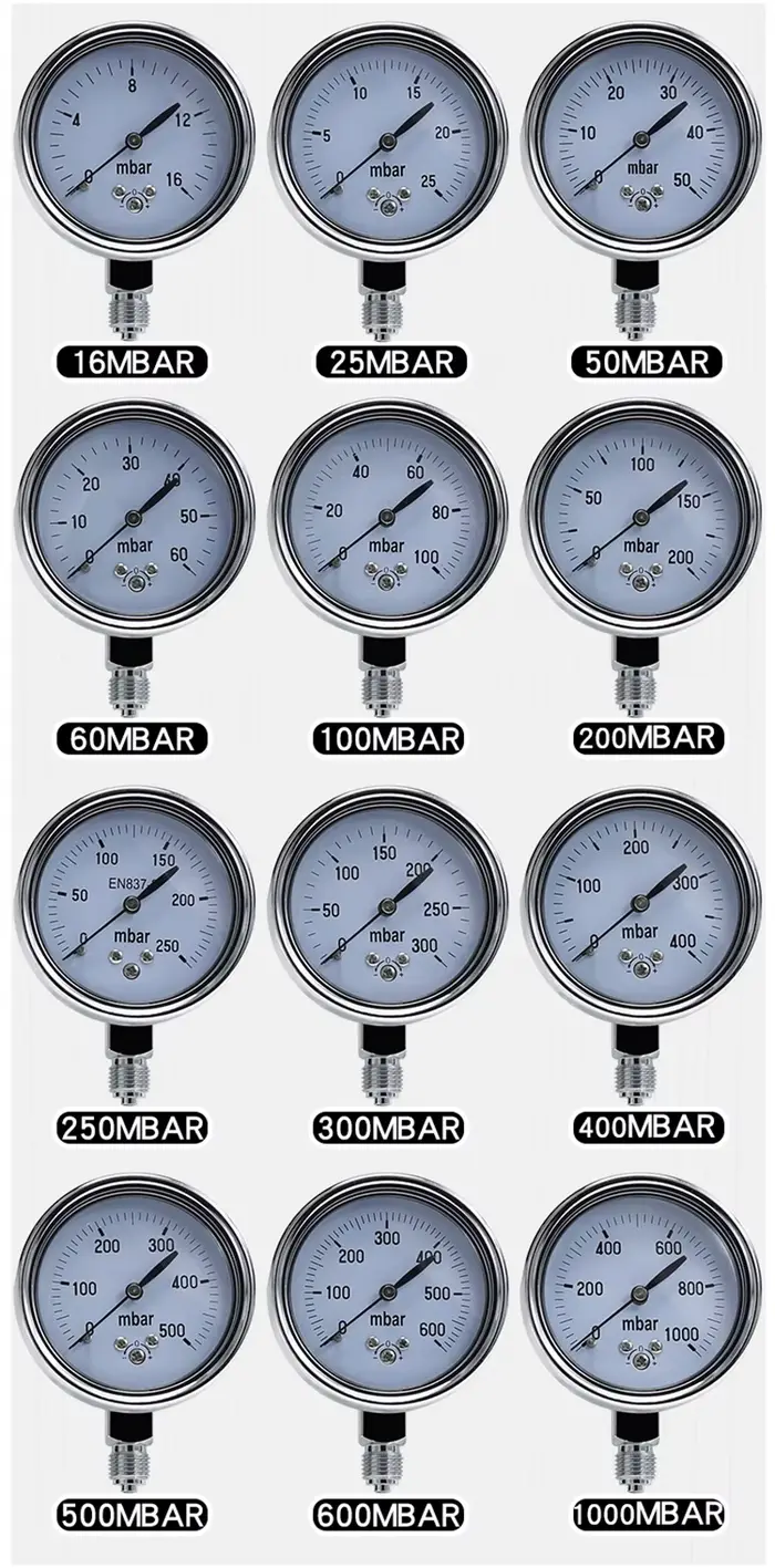 Jauge de pression de gaz réglable, manomètre calibrable, 50mbar, 60mbar, 100mbar