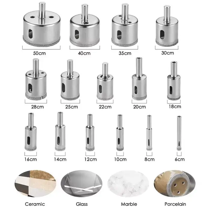 Lot de 15 ou 10 forets diamantés de 6 mm à 50 mm pour carrelage