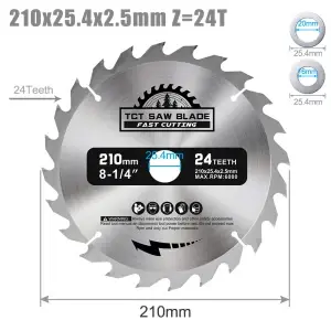 HAMPTON Lame de Scie Circulaire Diamètre 210mm Dents 24T 48T 60T 80T Bois Disque De Coupe Carbure Pointe TCT