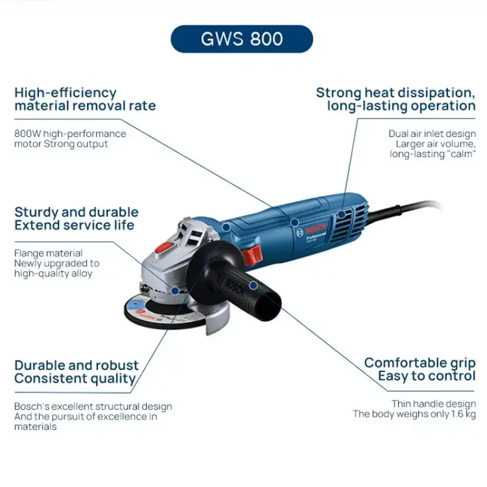 Meuleuse d'angle BOSCH GWS 800 | 800W 12000RPM | Disque de 100 mm | Pour la découpe et le meulage du métal/du pierre