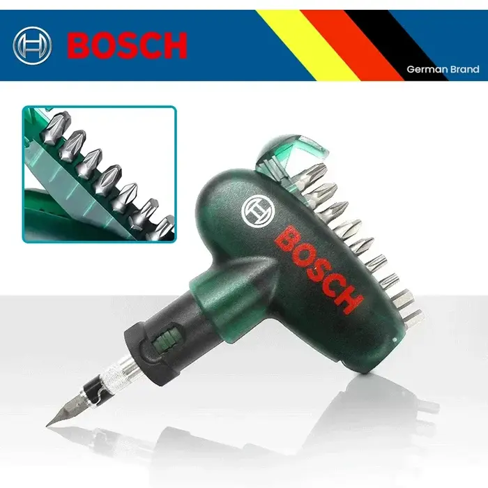 Kit de tournevis à cliquet ergonomique Bosch avec poignée en T, 10 embouts mixtes, ensemble d'outils