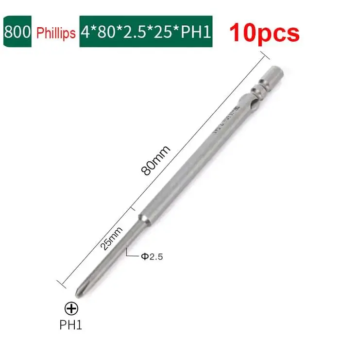 10 pièces 80mm pleine longueur magnétique 800 tige ronde tournevis Phillips électrique embout