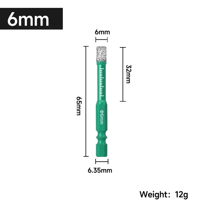 Foret diamanté 6-16 mm à queue hexagonale avec système de refroidissement intégré pour carrelage en 
