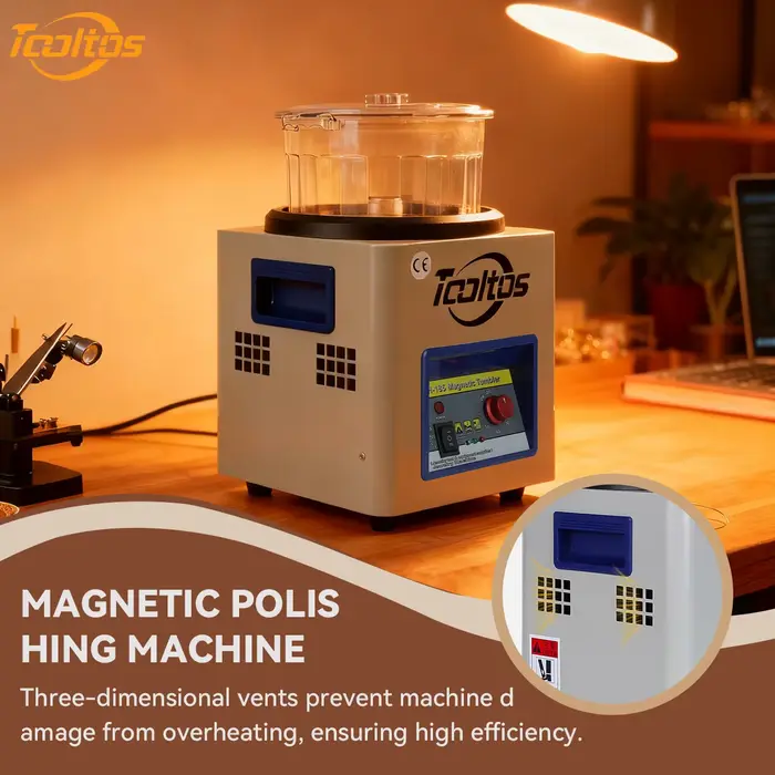 TOOLTOS Machine de polissage de bijoux magnétique 600g baril 1400-2000 tr/min polisseuse de gobelet pour la fabrication