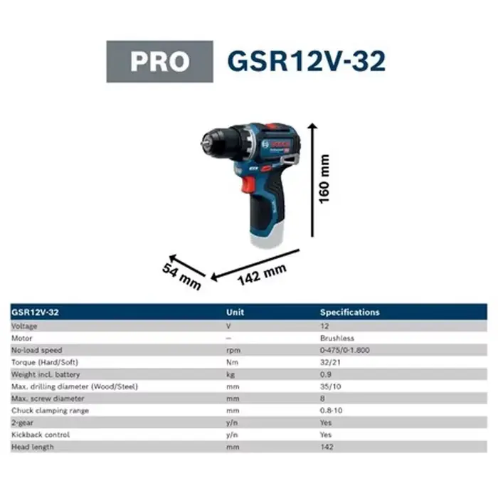 Perceuse-visseuse sans fil Bosch GSR 12V-32