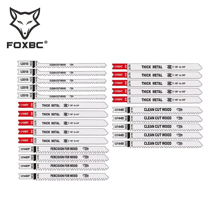 FOXBC – jeu de 24 lames de scie sauteuse à tige en U, M42 BIM 50CRV pour la coupe du bois et du méta
