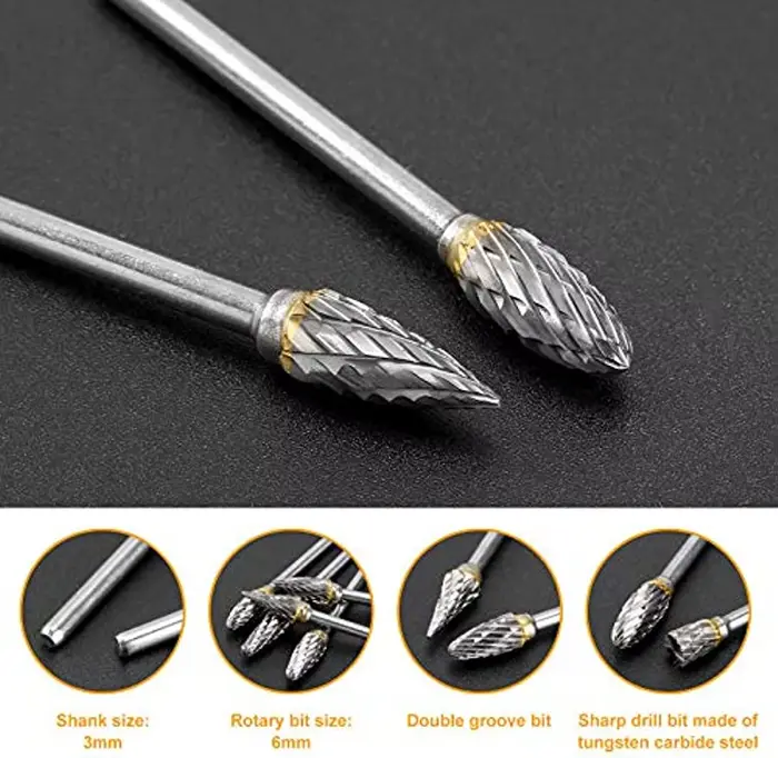 Nouveau 10 pièces 1/8 "tige fraise en carbure de tungstène outil rotatif bavure Double diamant coupe