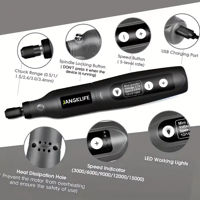 JANGKLIFE USB Kit d'outils rotatifs sans fil stylo de gravure sur bois bricolage pour bijoux métal verre Mini perceuse sans fil
