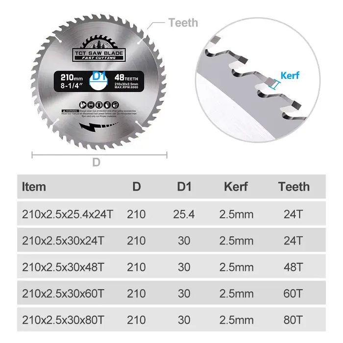 XCAN Circulaire Lame de Scie Diamètre 210mm Dents 24T 48T 60T 80T Bois Disque De Coupe Carbure Pointe TCT