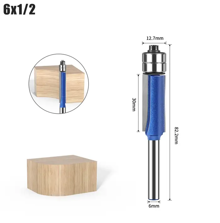6MM 1/4 "embout de coupe affleurante routeur fraise à bois pour foret