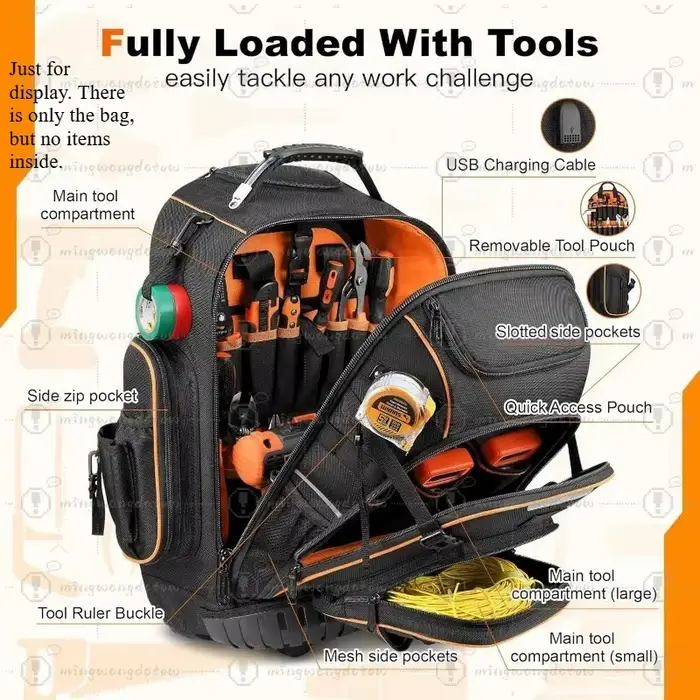Sac à outils à roulettes robuste avec base moulée
