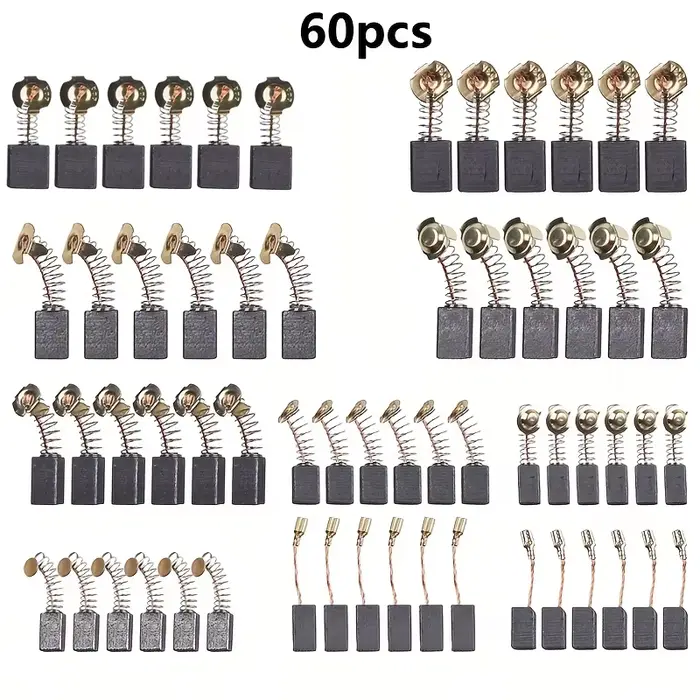 Ensemble de 60 pièces de 10 types de kits de remplacement de balais de carbone pour la réparation et