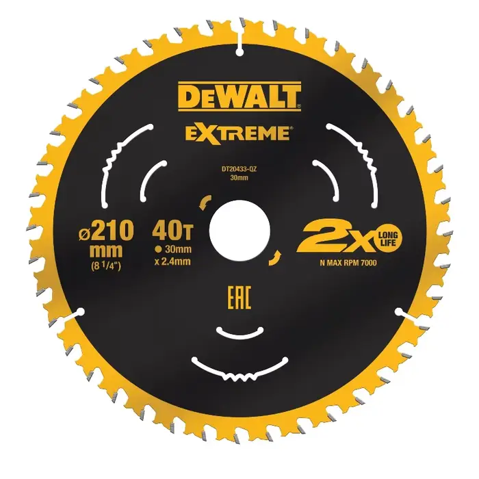 DEWALT DT20433 Lame de scie circulaire Extreme 210 mm 40 T - Carbide C3