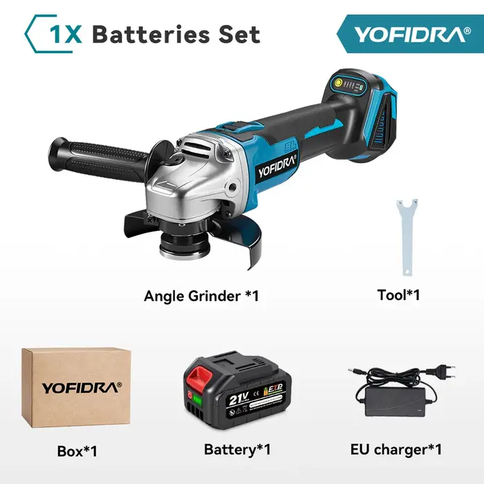 YOFIDRA 125mm meuleuse d'angle sans brosse 4 vitesses rectifieuse sans fil coupe travail du bois pour Makita 18V-21V batterie broche