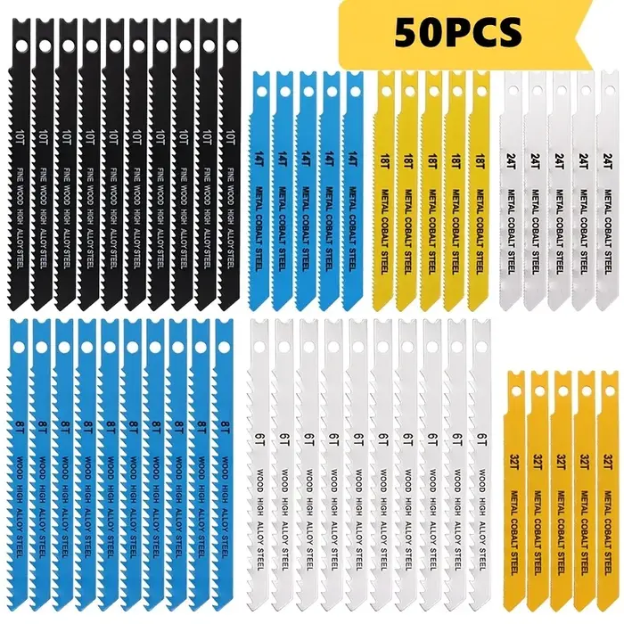 Jeu de lames de scie sauteuse 7 pièces-coupe en bois/métal/plastique avec dents grossières et fines