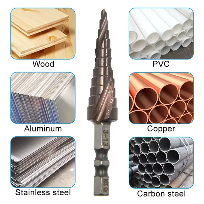 Foret étagé en acier inoxydable, M35, spirale hexagonale, 3-13mm, asile alt contenant, ouvre-trou, C