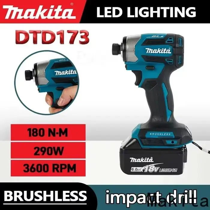 Makita DTD173 Perceuse électrique sans fil 18V sans balais, outil électrique multifonction pour la maison, sans batterie