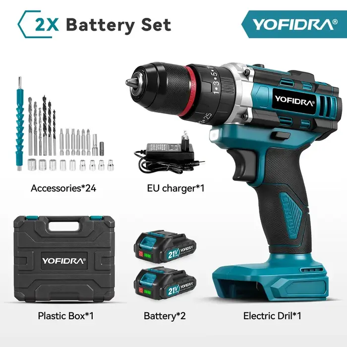 YOFIDRA 25 + 3 couple perceuse à percussion électrique portable 3IN1