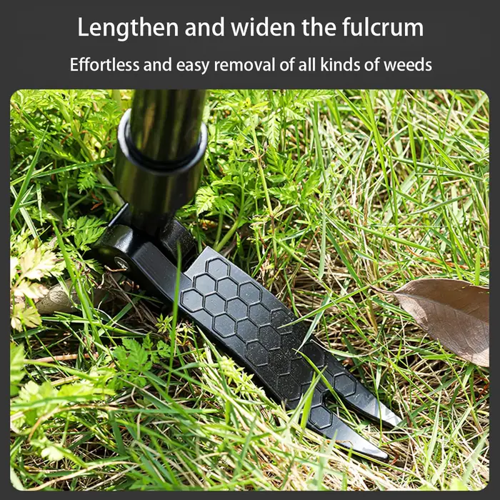 Désherbeur vertical, à long manche, pour désherber les racines profondes, adapté à l'entretien des pelouses, des cours et des jardins extérieurs.