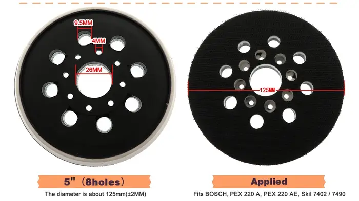 Plaque de support de ponçage auto-agrippante 8 trous 125 mm (5 pouces) pour ponceuse excentrique – Qualité supérieure