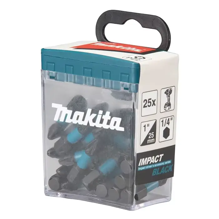 Makita Impact E-12376 Noir PZ2 25MM C-Form Tige annulée entièrement utilisé Tournevis Foret Haute Dureté Outil Électrique Accessoire 25 Pièces