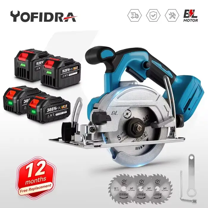 Scie circulaire électrique sans fil YOFIDRA 5 pouces 125 mm sans balais 0 ° à 45 ° Machine à découper le bois réglable