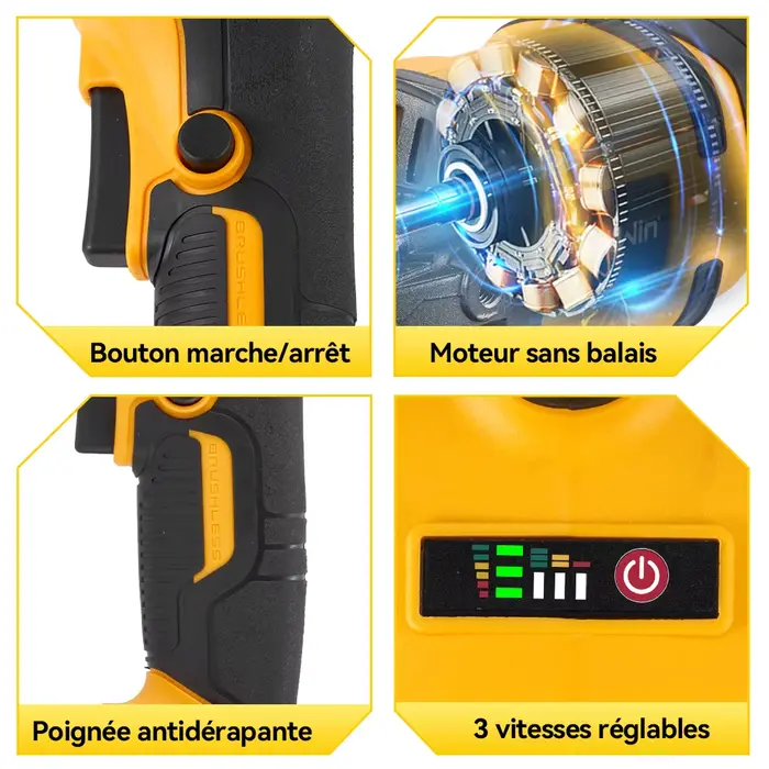 MELLWIN 125MM meuleuse d'angle électrique sans brosse M14 sans fil métal bois meulage polissage outil de coupe pour Makita 18VBattery broche