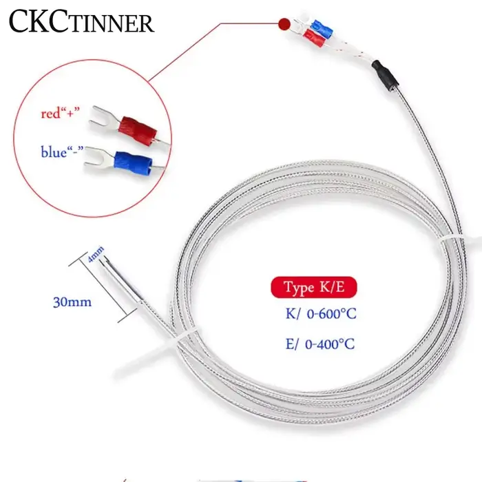 Thermocouple de Type K 4x30mm, 1/2/3/4/5M, Type de sonde, fil tressé blindé, capteur de température 