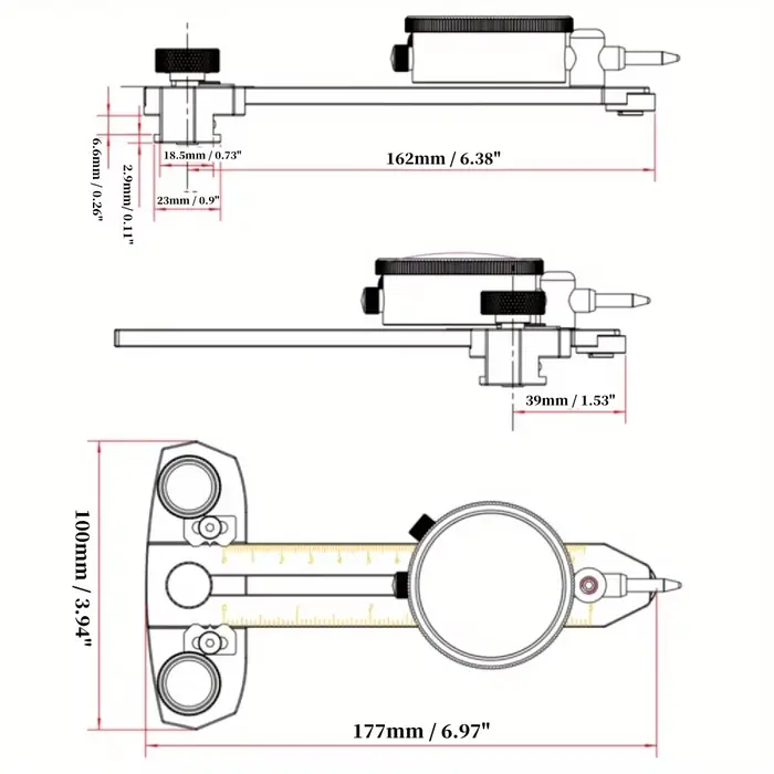 Kit de base de scie à table avec indicateur à cadran de précision pour l'alignement et le calibrage des machines