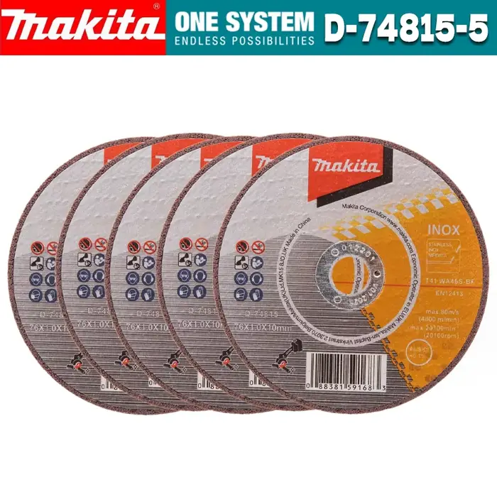 MAKITA Roue à tronçonner D-74815-5 76x10mm en acier inoxydable 5 pièces WA60T Scie à lame électrique