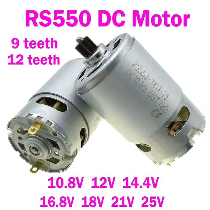 Moteur électrique 10.8V 12V 14.4V 16.8V 18V 21V 25V DC, RS550, 9 dents, 12 dents, tournevis, moteur 